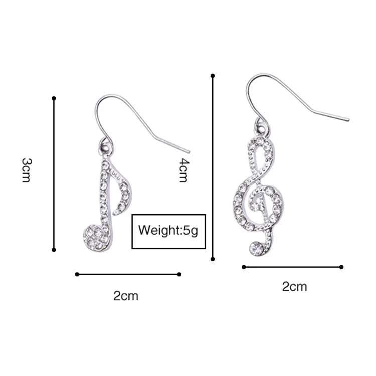 Asymmetric Personality Trendy Music Notes Ear Hook Crystal Silver Color Rhinestone Earring Women Accessory Lady Dangle Earrings - Image 5