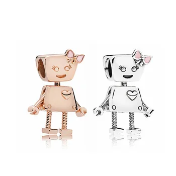 

New Gold Silver Color Punk Metal Bow knot Robot Beads Charms Fit Pandora Bracelets Necklaces Women Original DIY Jewelry Making