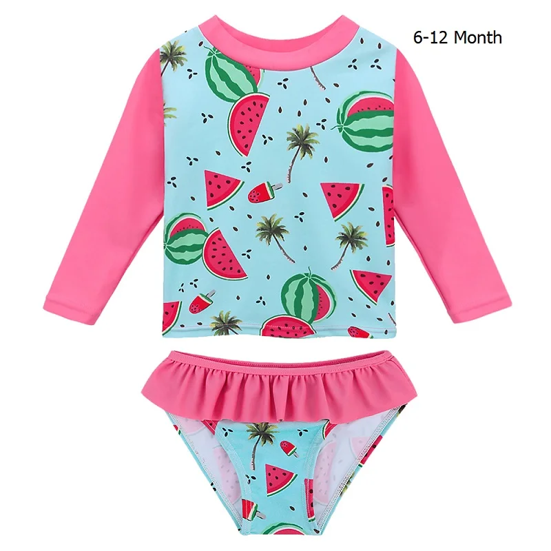 BAOHULU/купальный костюм для маленьких девочек с принтом; купальный костюм с длинными рукавами для девочек; UPF50+ защита от УФ-лучей; детские купальные костюмы - Цвет: Watermelon 12M