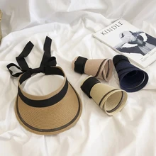 Летняя Солнцезащитная соломенный козырек, шляпа для прогулок, пустая верхняя одежда для отдыха, универсальная женская кепка для верховой езды, солнцезащитные козырьки, регулируемые модные шляпы H7300