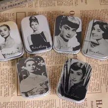 24 шт./лот Мини Pill Случай Одри Хепберн и Мэрилин Монро живопись жестяная коробка ювелирных изделий металла кейс для хранения