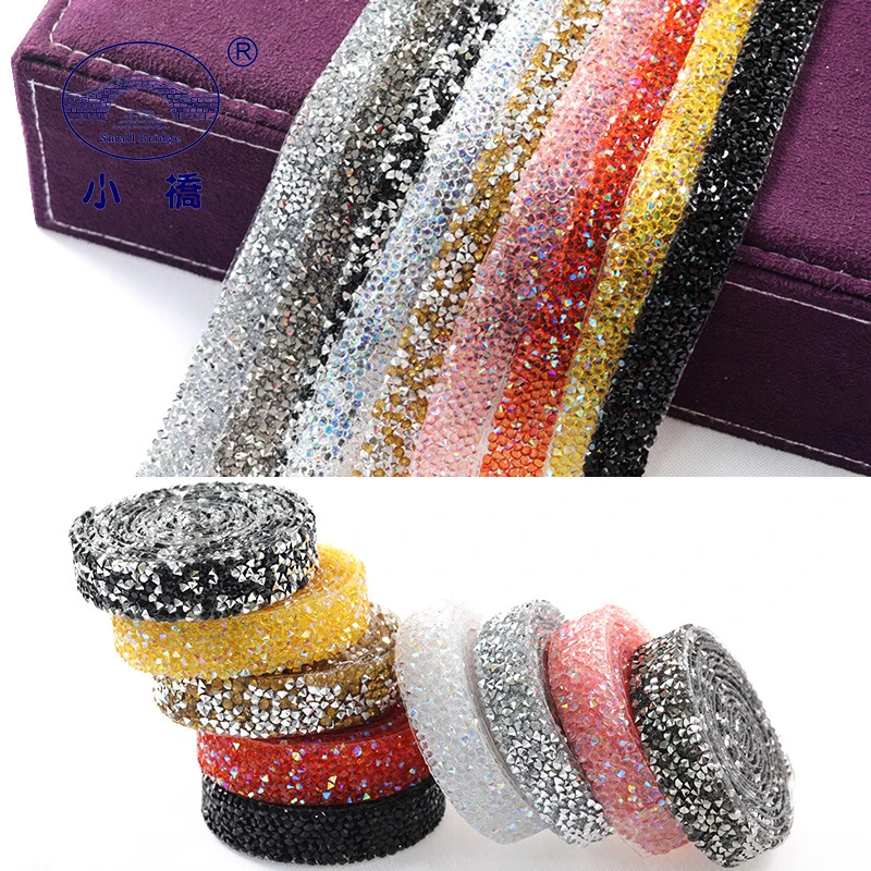 1Yard/pack Hotfix Crystal Rhinestones For Clothing Glass Appliques Ribbon With Rhinestones Colorful Rhinestone Tape Chain S152