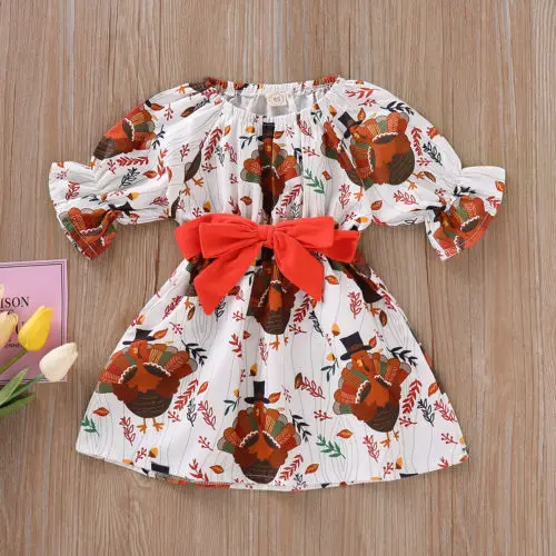 

Newborn Kids Baby Girls Clothes Thanksgiving Turkey Party Pageant Gown Dress Clothes 0-5T