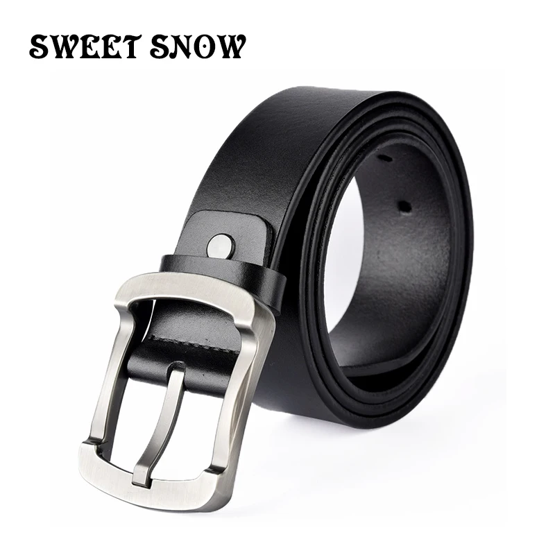 

SWEET SNOW New Cowhide Leather Casual Men's Belt Top Quality Wild Pants Belt For Man Fashion Alloy Buckle Pin Buckle Belt