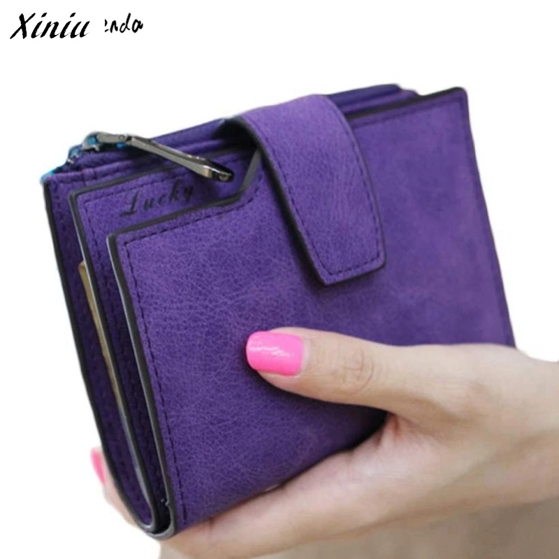 

Xiniu Women Purse Solid Color Mini Grind Magic Bifold Leather Wallet Card Holder Clutch Women Handbag Bolsa #2415