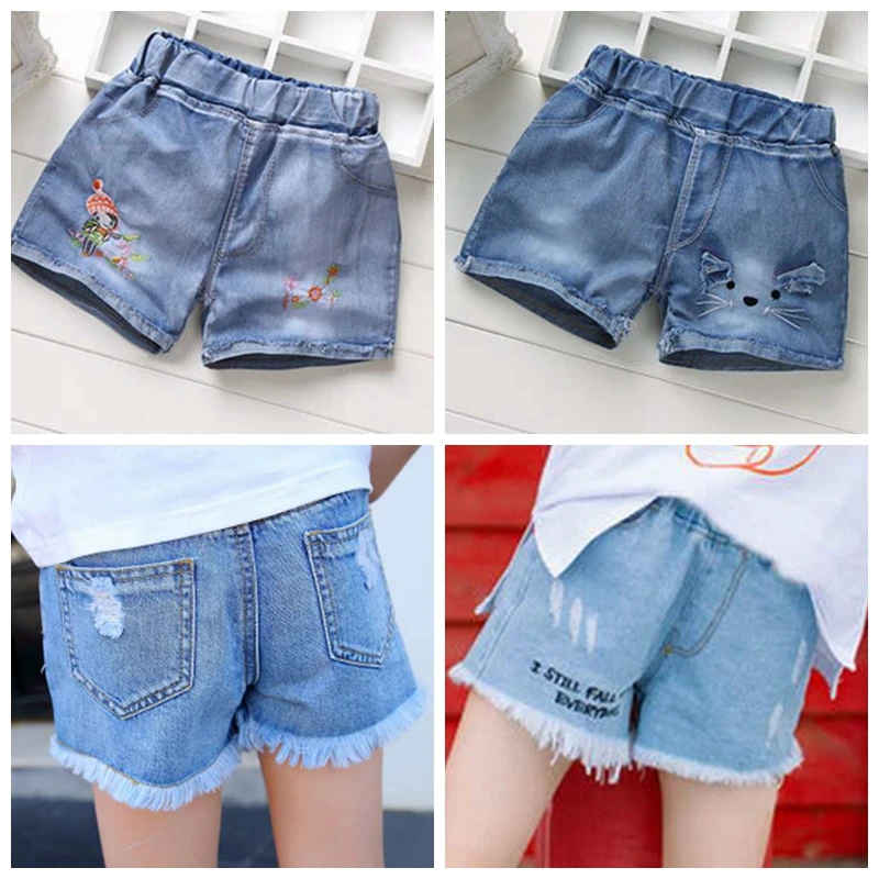 Детские короткие брюки летние рваные джинсы для новорожденных мальчиков и девочек Детские Стрейчевые рваные шорты Популярные штаны для детей от 3 до 15 лет
