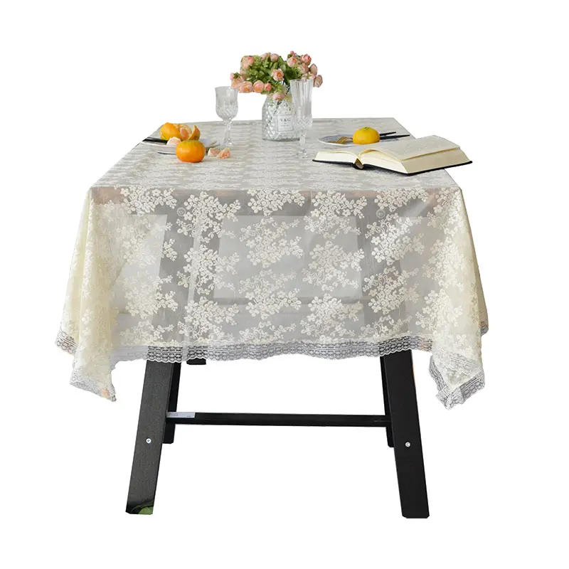 

New Exquisite Rectangle Lace Table Cloth European Theme Quality Table Cover With 13 Sizes Multi-Purpose Beige Tablecloth 1pcs