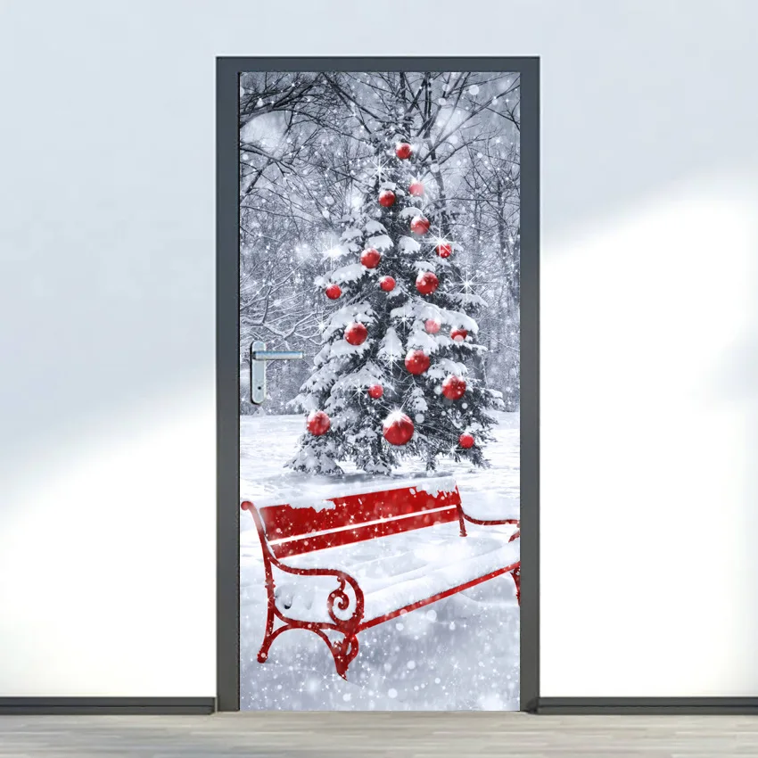 

3D Snow Christmas Tree Picture Mural Sickers Door Sticker Wallpaper Decals Home Decoration HC20181212014