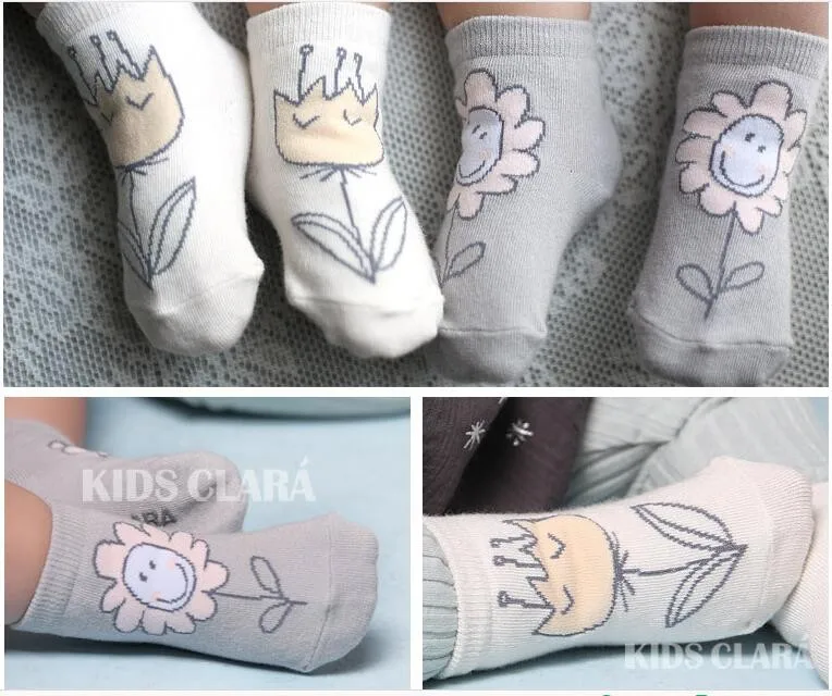 Носки для детей 2016 хлопок каракули цветок детские носки для мальчиков и девочек Нескользящие короткие Носки для девочек 0-2/2-4 лет
