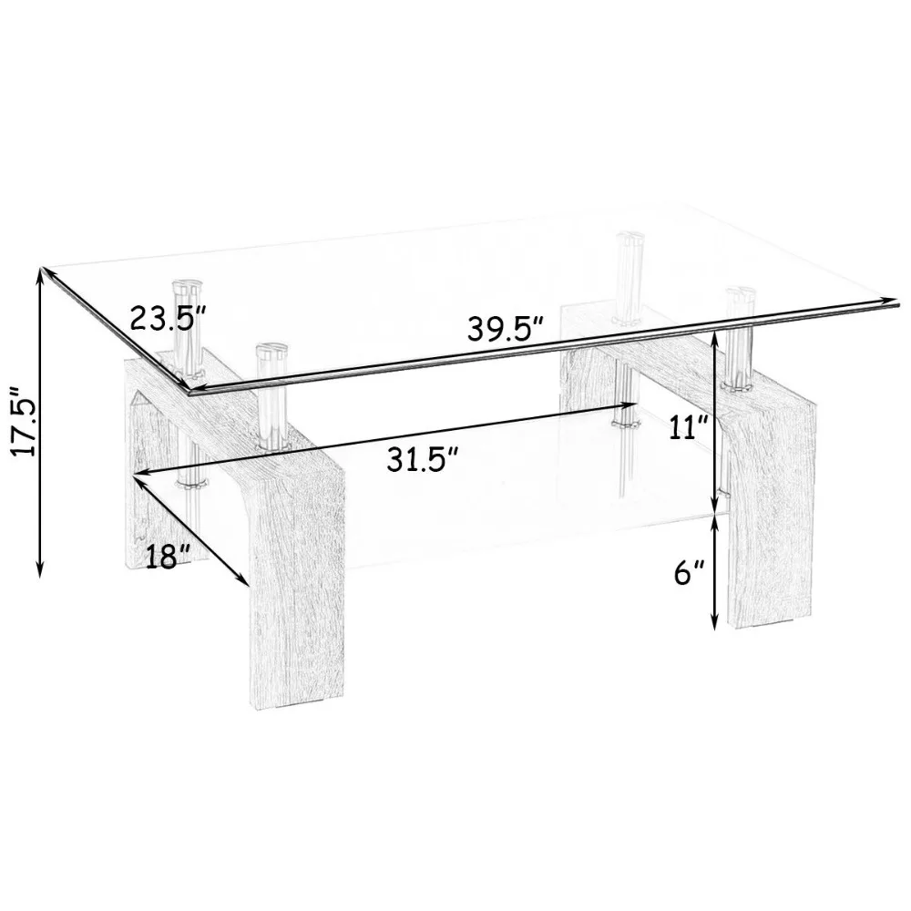 Giantex Rectangular Tempered Glass Coffee Table End Side Table with Shelf Home Furniture Living Room Furniture HW57279BN Giantex Rectangular Tempered Glass Coffee Table End Side Table with Shelf Home Furniture Living Room Furniture HW57279BN