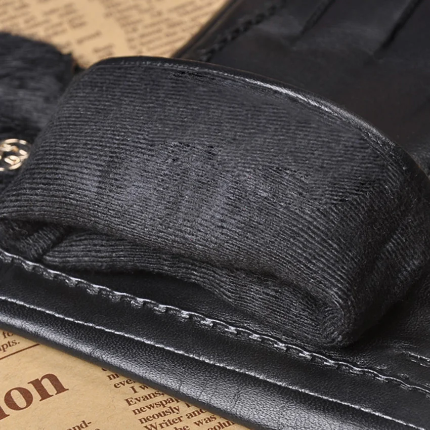 Top Fashion Goatskin Solid Genuine Leather Gloves Women Wrist Fur Adornment Winter Sheepskin Glove Fleece Lining Limited L148NQ