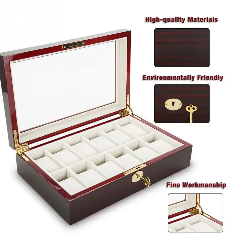 

12 Grids Wooden Watch Display Case Storage Box Organizer Watch Display Box Luxury Jewelry Ring Display Case Makeup Tool