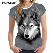 INSTANTARTS летняя спортивная женская футболка с 3D принтом животного волка быстросохнущая футболка для бега с коротким рукавом для йоги, тренажерного зала, фитнеса