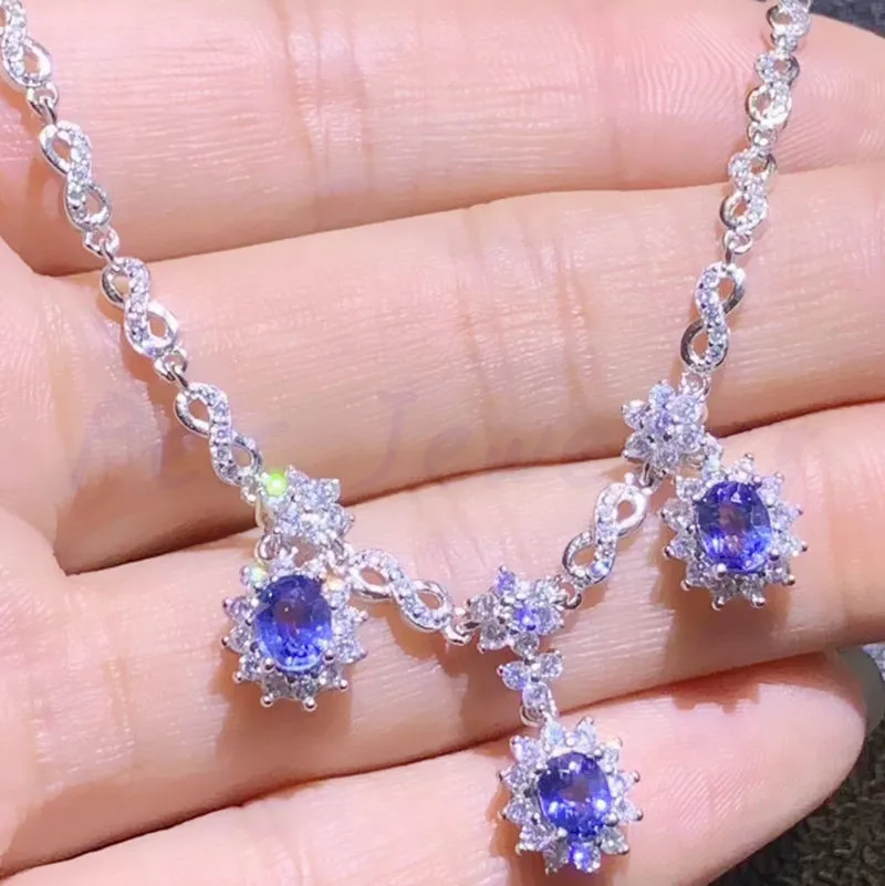 Сапфировое ожерелье,, натуральный синий сапфир, Стерлинговое Серебро 925 пробы, 0.6ct* 3 шт, драгоценный камень, ювелирные украшения# SB18121709