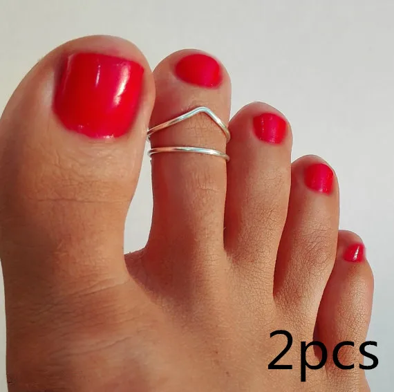 

PINJEAS 2pcs Set of 2 Toe Ring 925 Sterling Foot Beach Jewelry Adjustable fashion (Non Tarnish) Women Lady Elegant creative