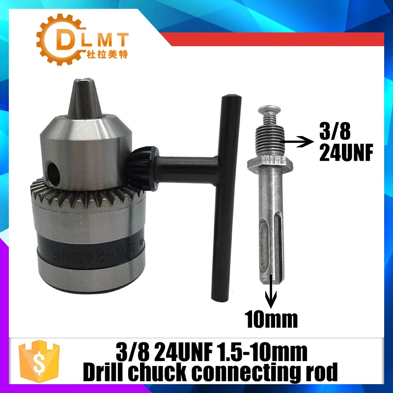 1-10mm Drill Chuck Driver Converter 3//8/" 24UNF With 1//4/" Hex Shank Key Adaptor