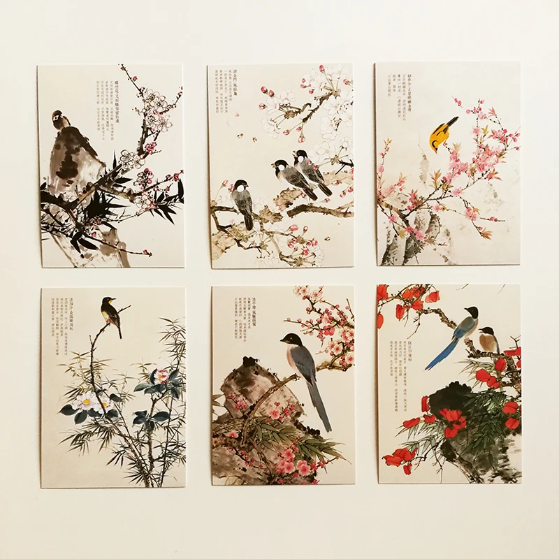 30 шт./компл. китайский цветок и птица живопись с Nalan Xingde Ci поэтические открытки