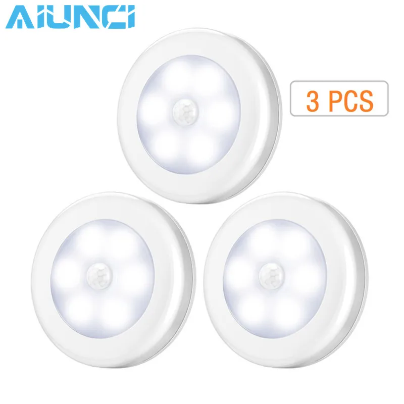 

3Pcs/Lot LED Motion Sensor Night Light LED Motion Lamp Dry Battery Powered White Light