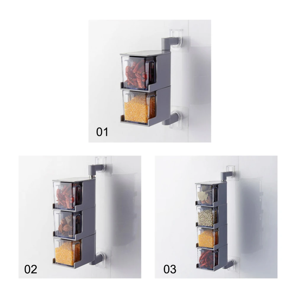 

2/3/4 Grid Vintage Clear Acrylic Rotatable Kitchen Spice Storage Container Rack Wall Plastic Transparent Set Spice Jar For Spice