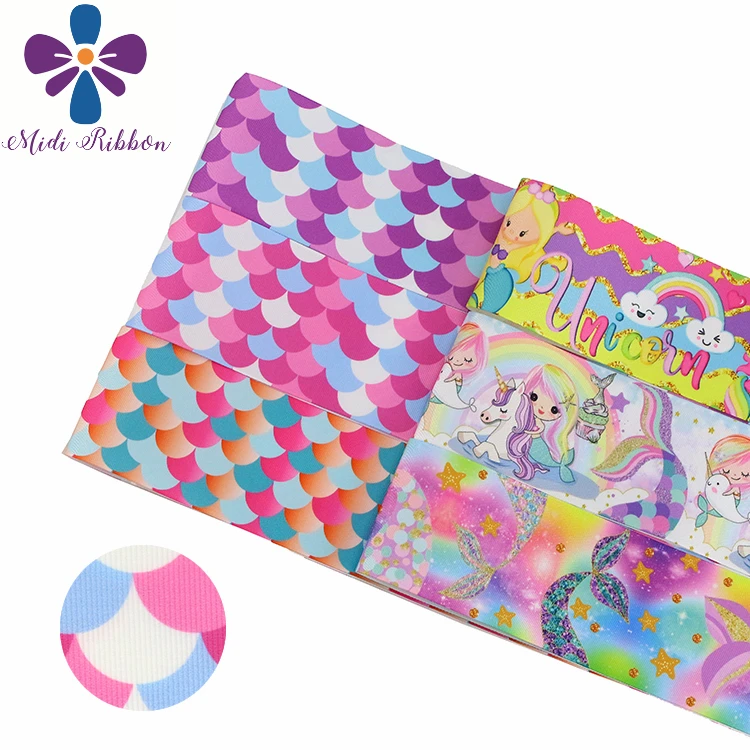 

16mm-75mm Scale Series Mermaid Girl Rainbow Cloud Little Star Printed Grosgrain/Elastic Ribbon DIY Hair Bowknots 50yards/roll