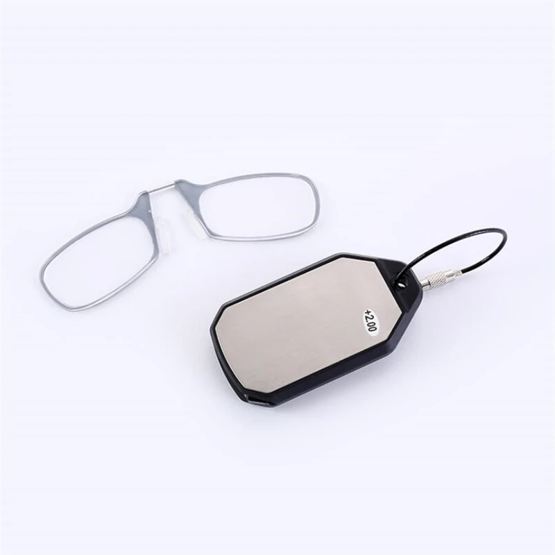 No Leg Clip Nose Reading Glasses Portable Reading Glasses For Both Men And Women Mini Key Chain Presbyopia Glasses - Цвет оправы: Серый