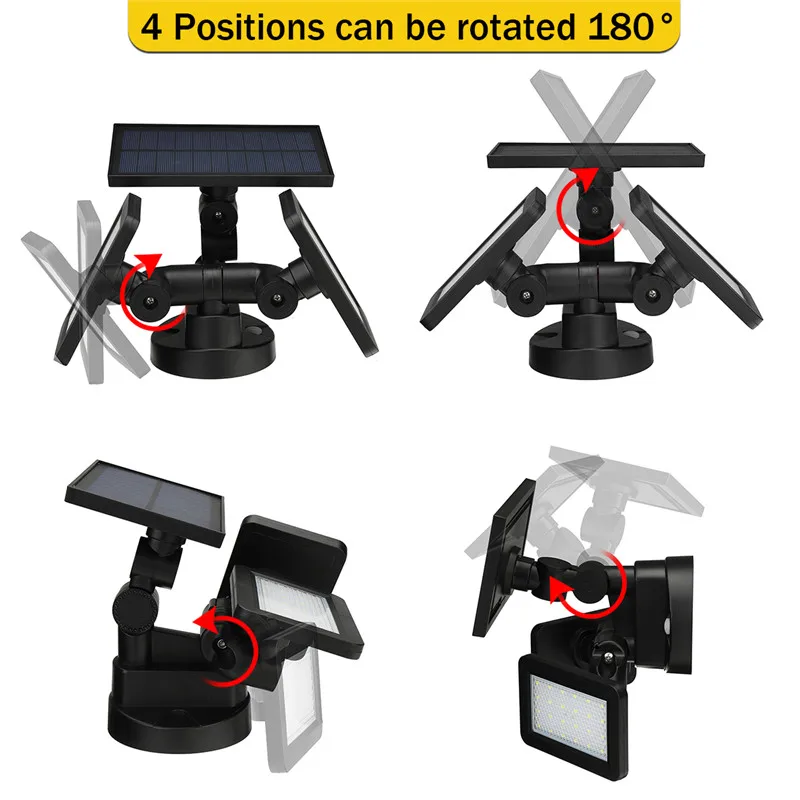 48LED двойной головной Солнечный движения сенсорные прожекторы настенный светильник 3 режима регулируемый водонепроницаемый Солнечный прожектор для двора сада гаража