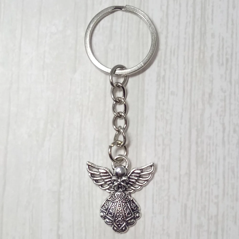 

Fashion Key Ring Metal Key Chain Keychain Jewelry Antique Silver Plated guardian angel Pendant 26x23mm