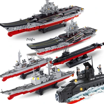 

2019 Military Submarine Sets Ship Boat Aircrafted Carrier Warship Model Building Kits Blocks Bricks Child Kid Toys Gift