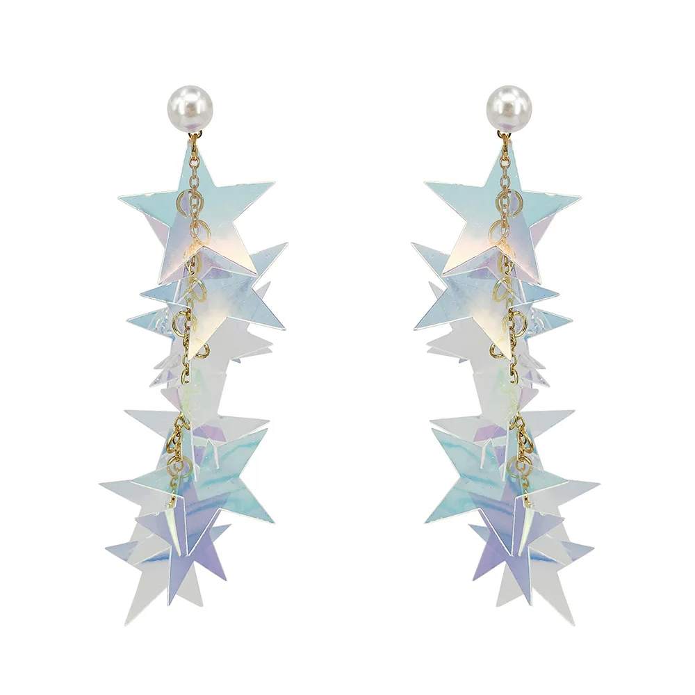 

Korean Personality Sequins Five-pointed Star Earrings for Women Pearl Pendant Fashion Ear Jewelry Party Jewelry Birthday Gift