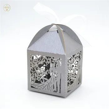 

Bride groom laser cut customized wedding gift box with free ribbon