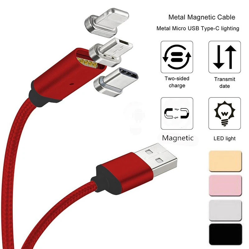 

1m Magnetic Phone Charger Cable with Type-C/Micro USB/IOS 3-in-1 Charging Data Sync Cord with 3 Adapters for Android and iPhone