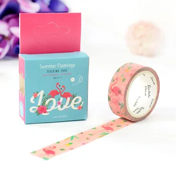 

1 pcs DIY Japanese Paper Decorative Adhesive Tape Cartoon Summer Flamingo Washi Tape/Masking Tape Stickers Size 15mm*7m