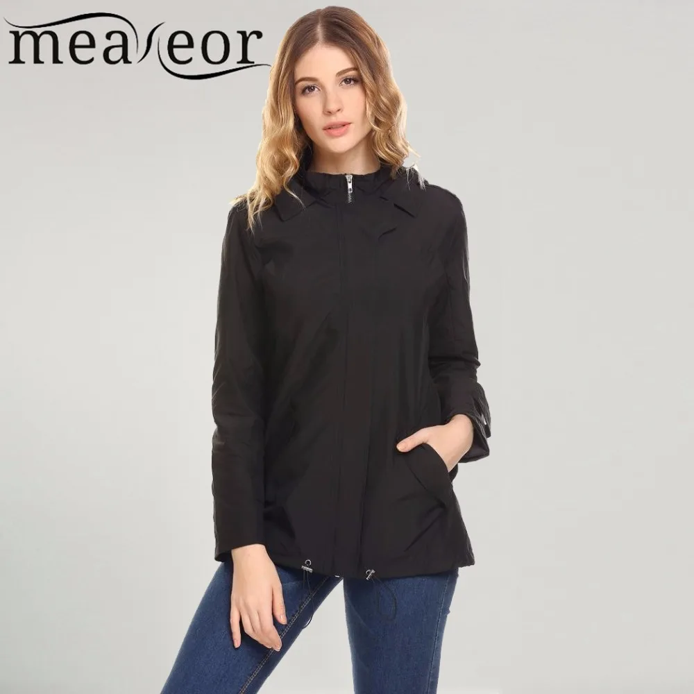 Buy Meaneor Women Hooded Full Zip Drawstring Hem Solid Casual Jacket w/ Pocket