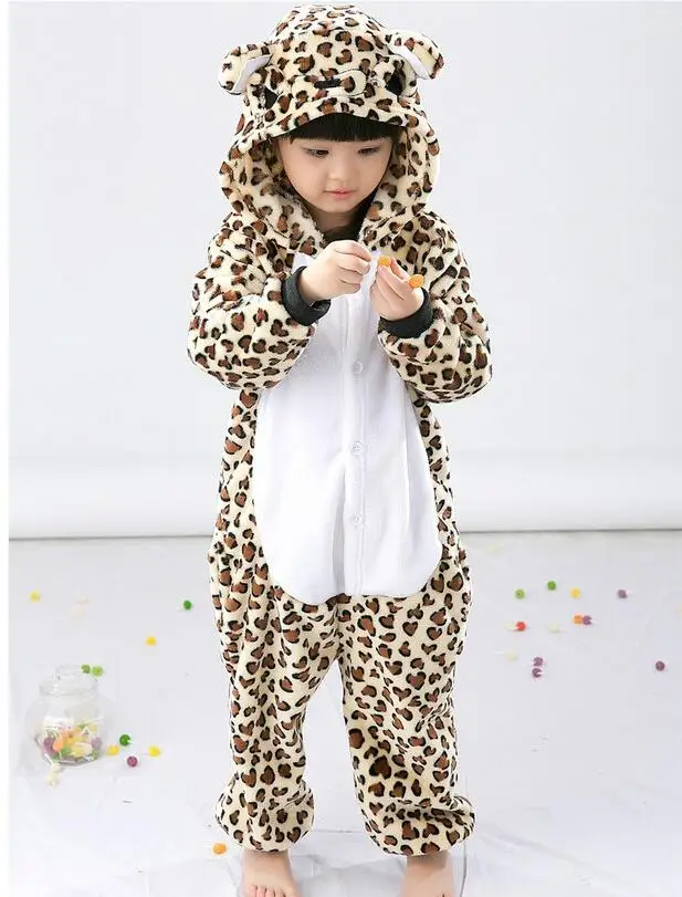 

Leopard Bear Kids Onesies Children Unisex Cosplay Costumes Boys Girls One Piece Hooded Romper Sleepwear Warm Pajamas