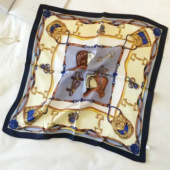 

Women's 2019 spring and summer wild saddle pattern printing 52*52cm decorative silk satin scarf