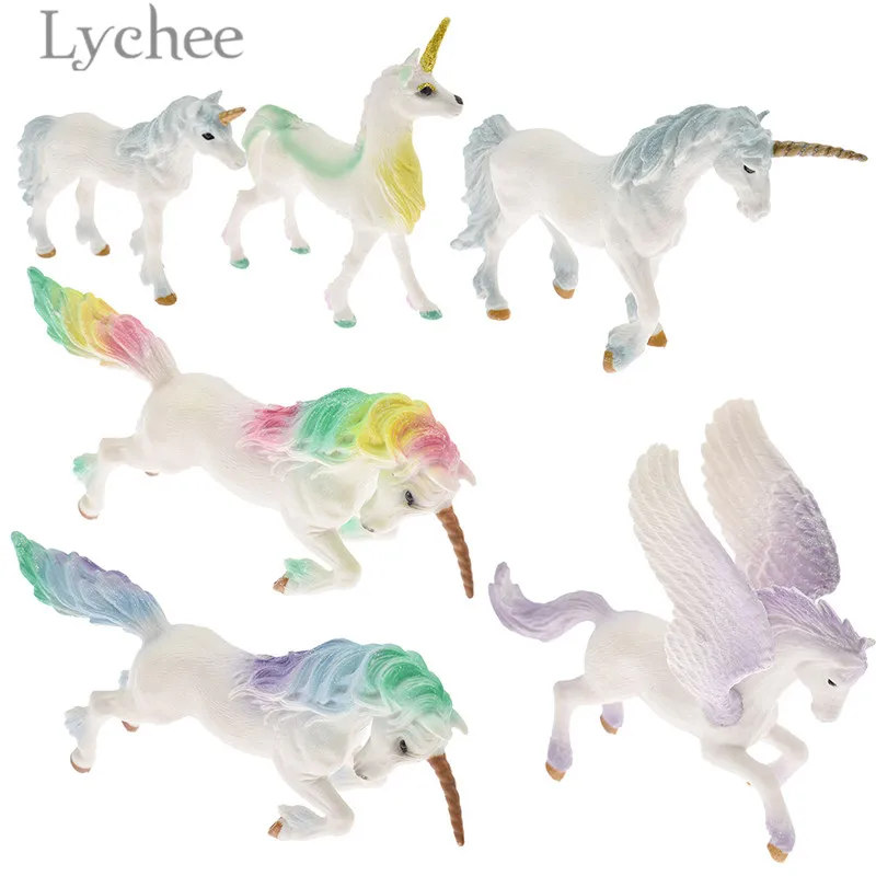 

Lychee Lovely Unicorn Figurines Animal Flying Horse Design Miniature Home Decoration Gifts for Kids