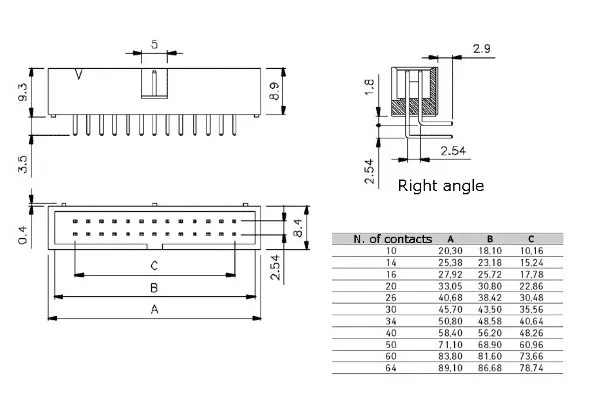 Box Header 2.54 Drawing Right Angle
