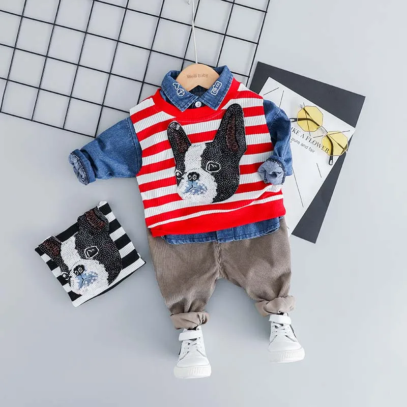 

Baby boys clothing sets 2019 Baby clothes sets Striped shirt+denim shirt+corduroy pants 3pcs Infant Toddler for baby clothing