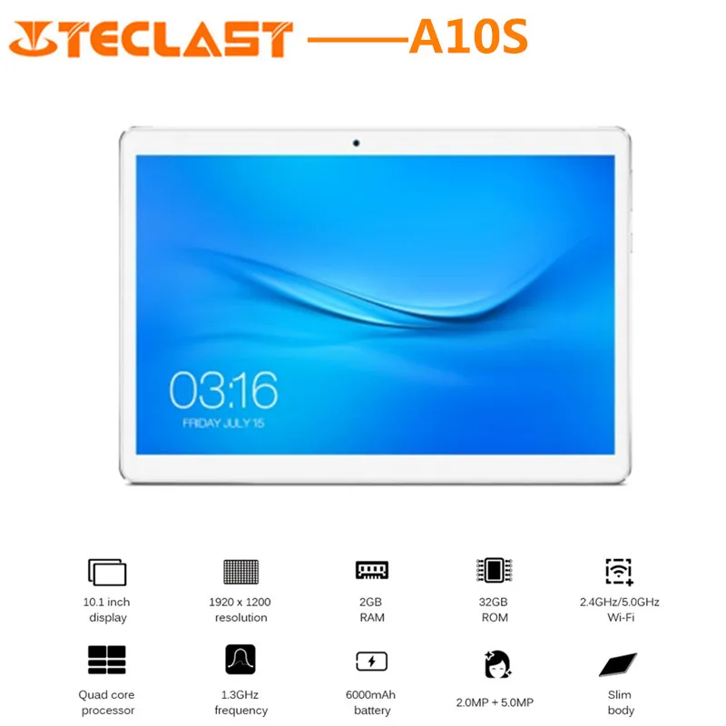 

Teclast A10S Tablet PC 10.1inch Android 7.0 MTK8163 Quad Core 1.3GHz 2GB RAM 32GB eMMC ROM Dual Cameras GPS WIFI Bluetooth
