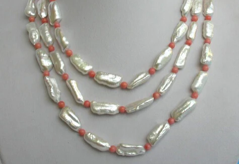 

Jewelr 005365 classic 3rows big 25mm baroque white freshwater pearls pink coral necklace
