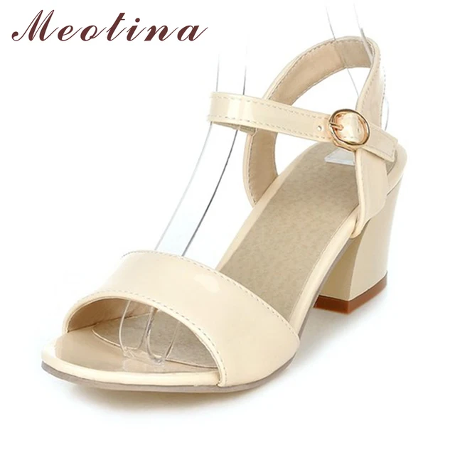 Meotina Women Sandals 2018 Summer Shoes Sandals Size 9 10 Open Toe Ladies Chunky High Heels Sandals White Pink Green Shoes 34-43