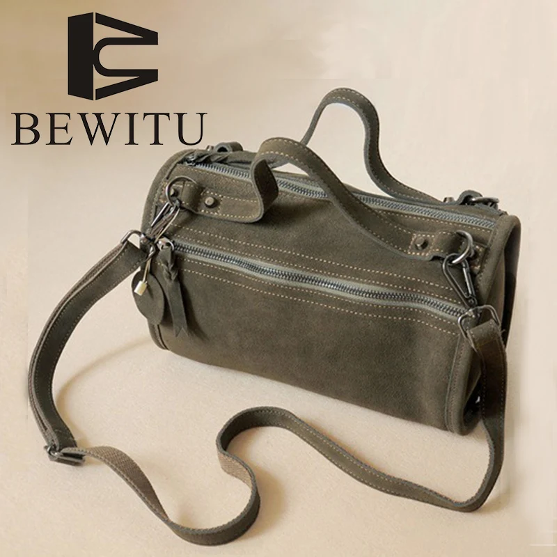 

BEWITU Unisex Two-layer Leather Matte Travel Bag Scrub Leather Leather Motorcycle Bag Zipper Bag Portable Diagonal Package