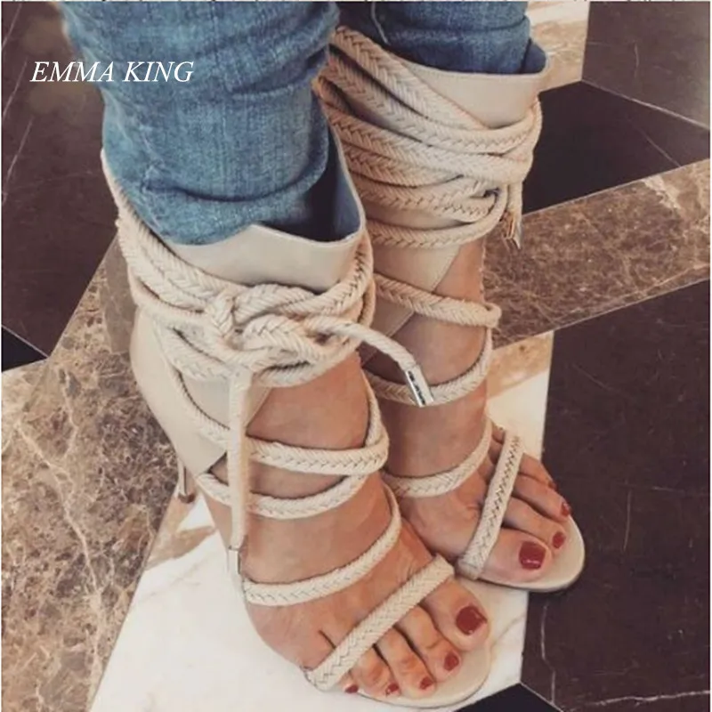 

Women Cross-tied Cover Heels Gladiator Sandals Summer Hollow Stilettos Sexy Shoes Woman Stylish Solid Lace-up High Heels Sandals