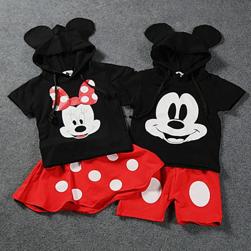

2019 New Arrival Baby Girl Dress Disney Newborn Baby Clothes Summer Short Sleeve Boy Clothing Sets Black Mickey Infant Clothes