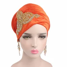 Women Fashion Muslim Scarf Hijabs Hats Velvet Diamonds Women India Hat Turban Hats Wrap Cap Long Head Scarf Headscarf Hats