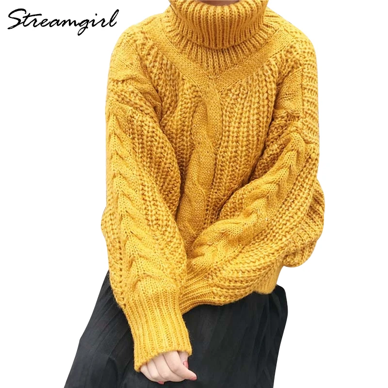 Turtleneck Women Oversized Sweaters And Pullovers Yellow Sweater Truien Womens Sweaters 2018 Winter Pull Femme Warm Sweater