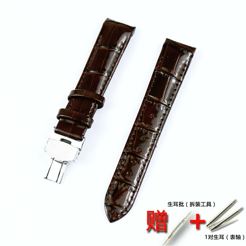 Watch accessories for Tissot women's watch leather strap 1853 strap leather cool map T035 library figure 18mm watch belt - Цвет ремешка: Brown silver buckle