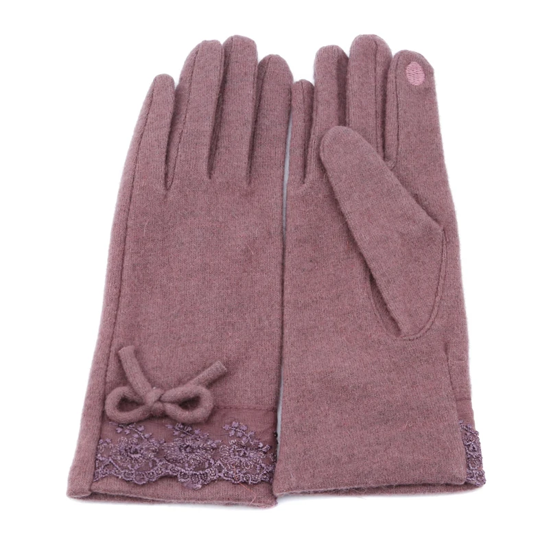 Модные перчатки женские осенние и зимние элегантные кружевные кашемировые перчатки теплые варежки милые шерстяные перчатки с бантом подарки для девочек