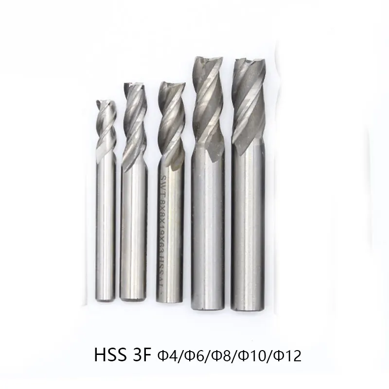 5Pcs Set Carbide End Mill HSS 3 Flutes 4mm 6mm 8mm 10mm 12mm Diameter