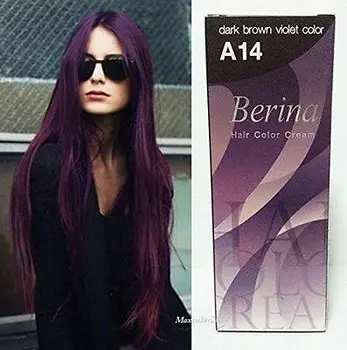 

BERINA PROFESSIONALS Hair Cream - Permanent Dye Color - A14 : Dark Brown Violet Free Shipping